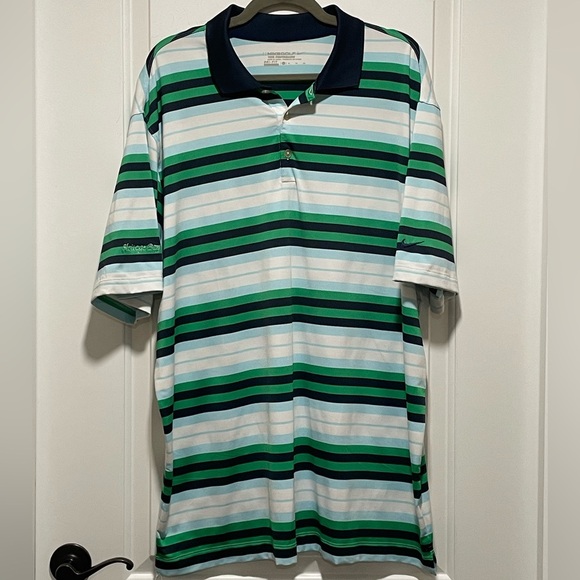 Nike Other - Nike Golf Tour Performance Mens Sz XL Green & Blue Striped Athletic Polo Shirt